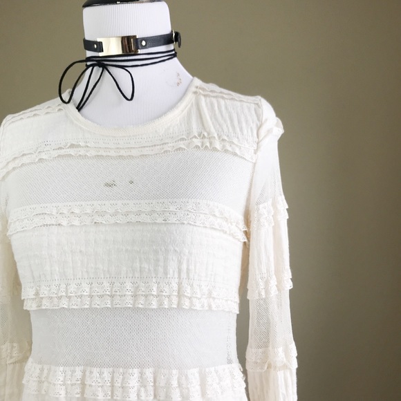 Rachel Rachel Roy Lace Sheer Cream Long Sleeve Top - Picture 5 of 8
